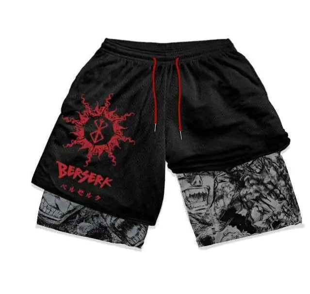 Anime Berserk 2 in 1 Gym Shorts for Men